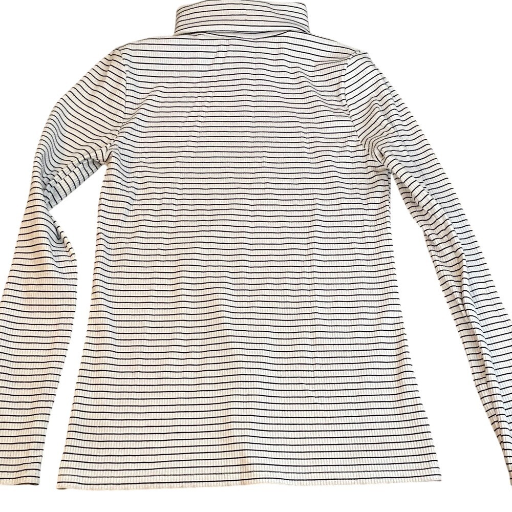 Halogen Womens Ribbed Turtleneck Top White Black Striped Long Sleeve Size M